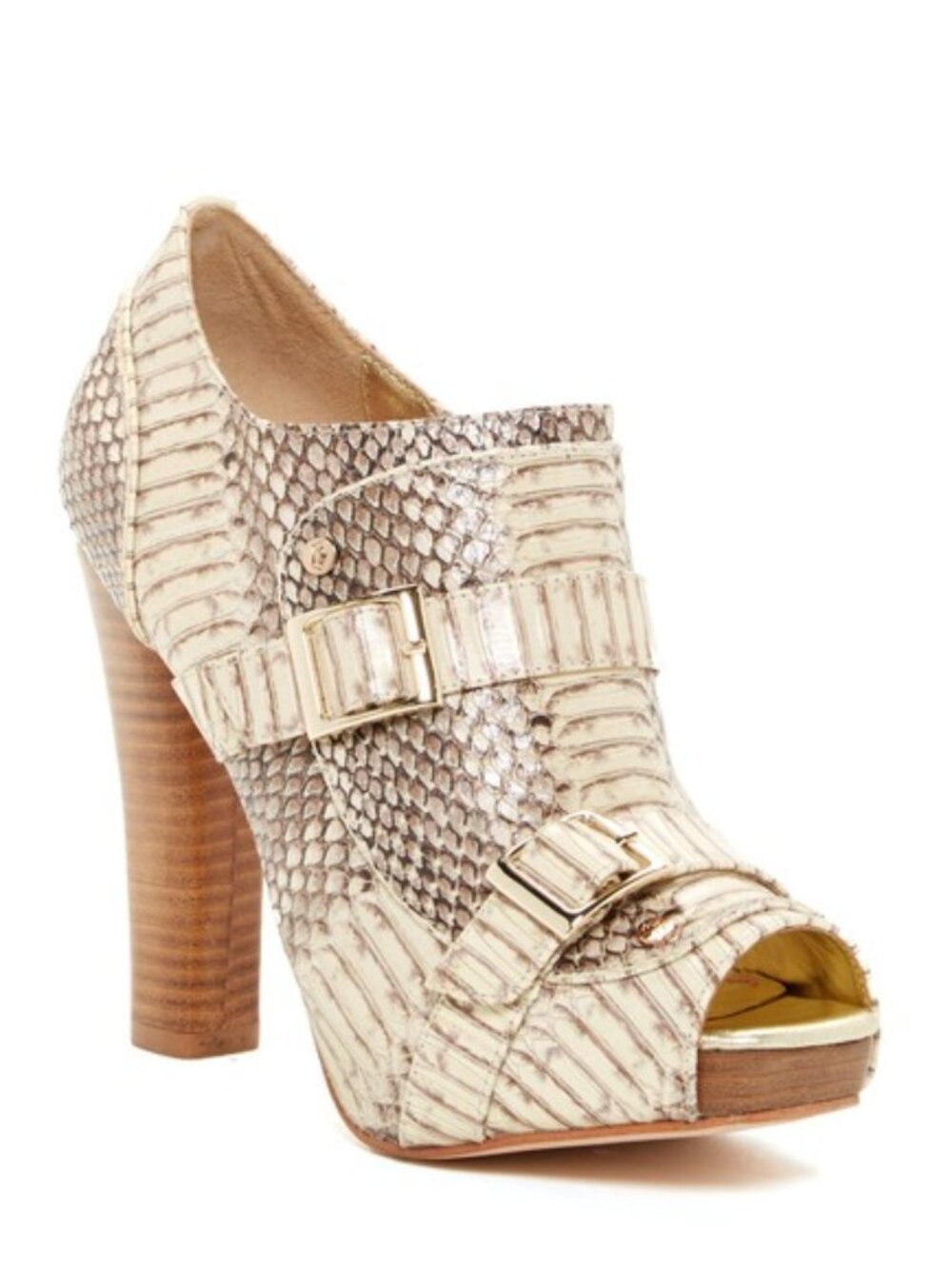 Elaine Turner Elan Buckle Ankle Bootie Snakeskin Peep Toe Leather 7.5